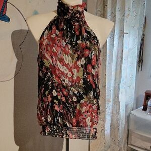 Cato Floral Halter Blouse - Black and Red